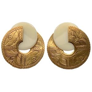 Gold and Cream Women Jewelry Earrings
